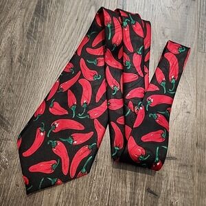 Vintage Designs By A. Rogers Men's Black Red Chili Pepper Neck Tie Dress Tie